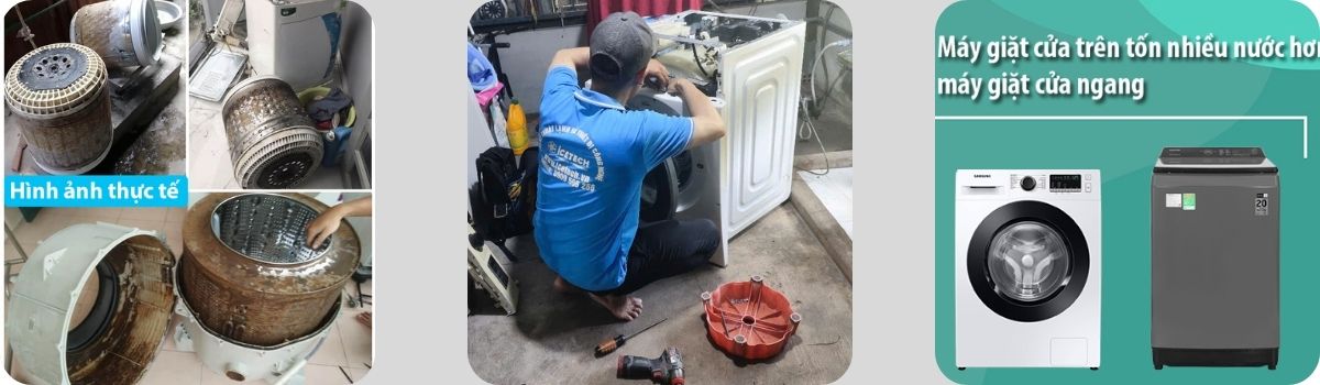 Vệ sinh máy giặt cửa trên và cửa ngang ở Bình Chánh