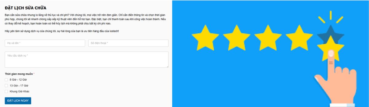 Đặt lịch dịch vụ sửa chữa icetech